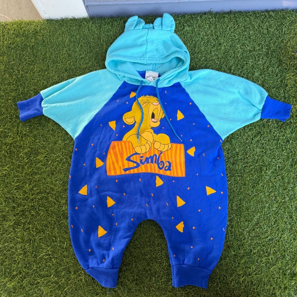 Vtg Disney The Lion King Simba Hooded Romper Blue Fleece Toddler 12 Months USA